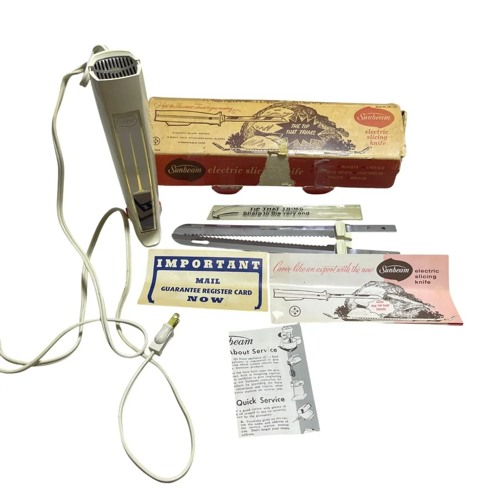 Sunbeam Electric Slicing Knife Retro Vintage EK-100 Beige Corded Works
